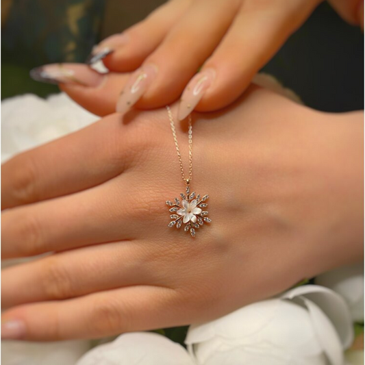 Snowflake Winter Wonderland Pendant Necklace with Chain, Sterling Silver Cubic Zirconia Silver Pendant necklace set for women